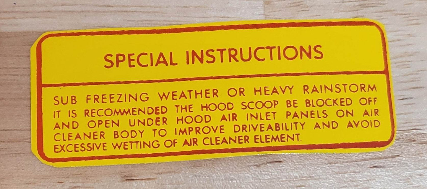 Mopar 1969 Fresh Air Hood Scoop Special Instruction Decal Restoration NOS EXC Relic has been safely stored away for decades and measures approximately 1 inch x 3 inch