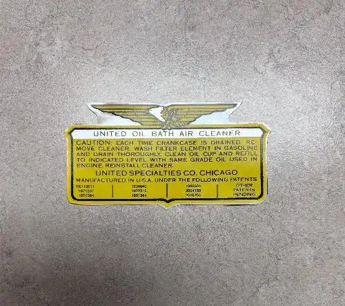 Hudson 1955-1957 V8 United Oil Bath Air Cleaner Service Instruct Decal