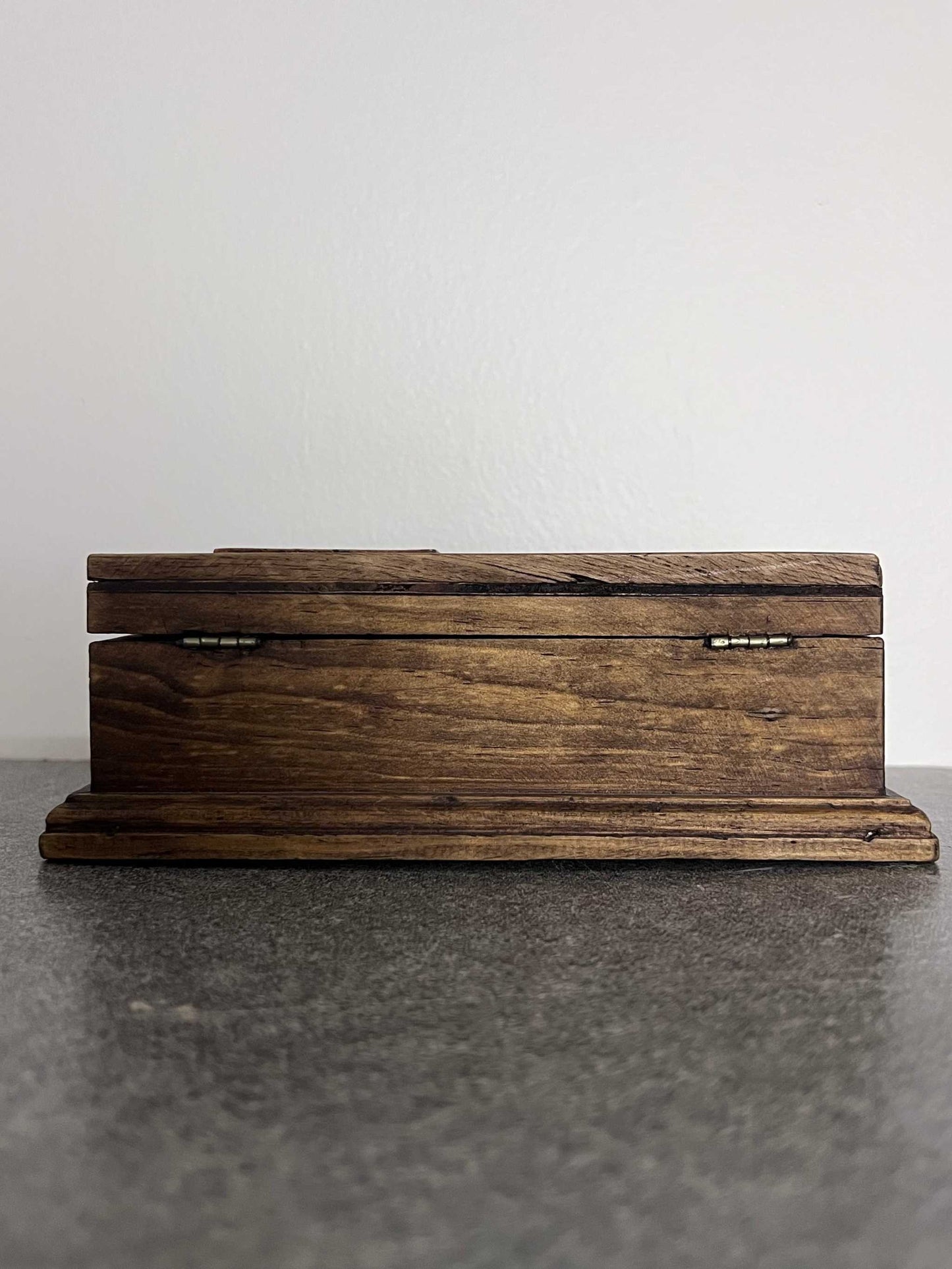 Vintage wooden trinket box with tiled yellow rose top. Adorable treasure chest, unique accessory and well made. The box is 7 1/4 inches long, 4 inches wide and