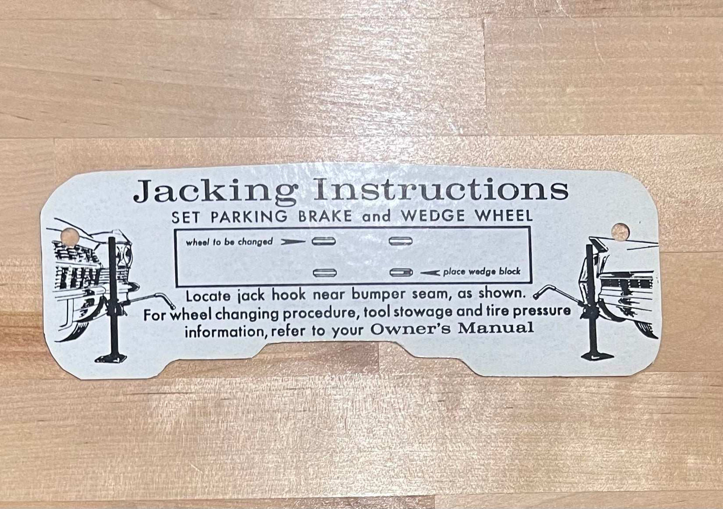 Cadillac 1965 Jack Instructions Decal Restoration Card EX Condition N.O.S.