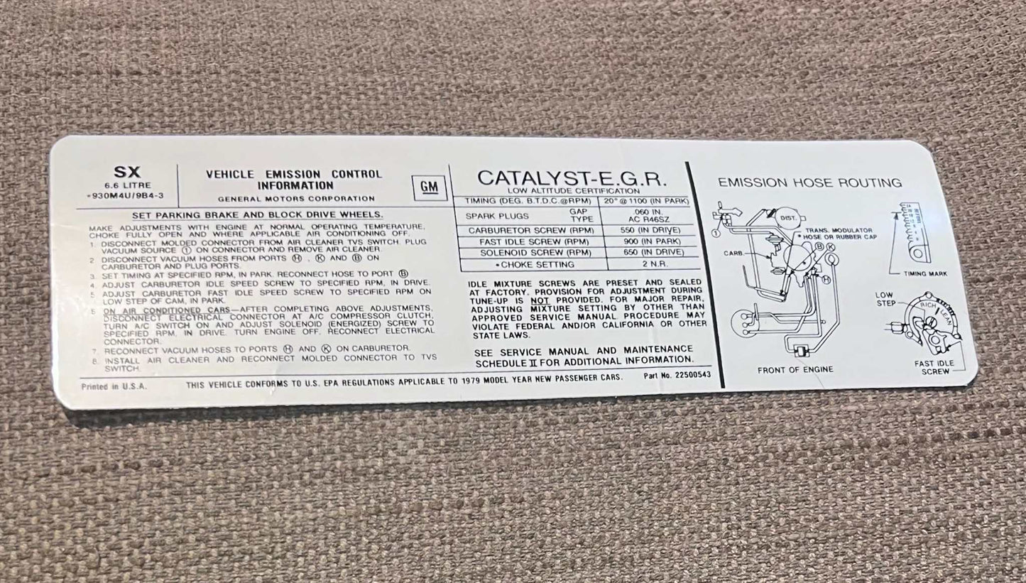 Buick 1979 403 4V Automatic Transmission Emission Decal Restoration Relic has been safely stored away for decades and measures approximately 3 inch x 9 inches SX 225