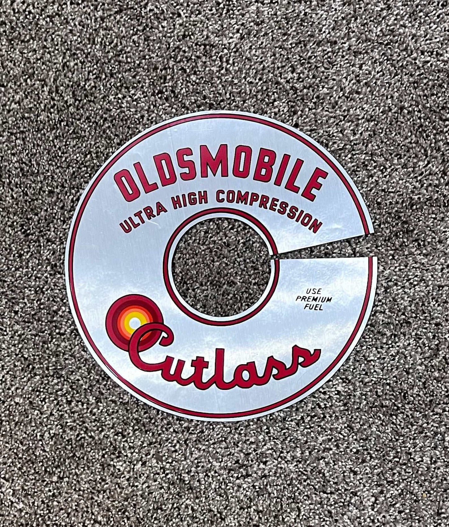 Oldsmobile 1965-66 Cutlass Ultra High Compression Air Cleaner Decal EXC Restoration Relic has been safely stored away for decades and measures approximately 11 inch