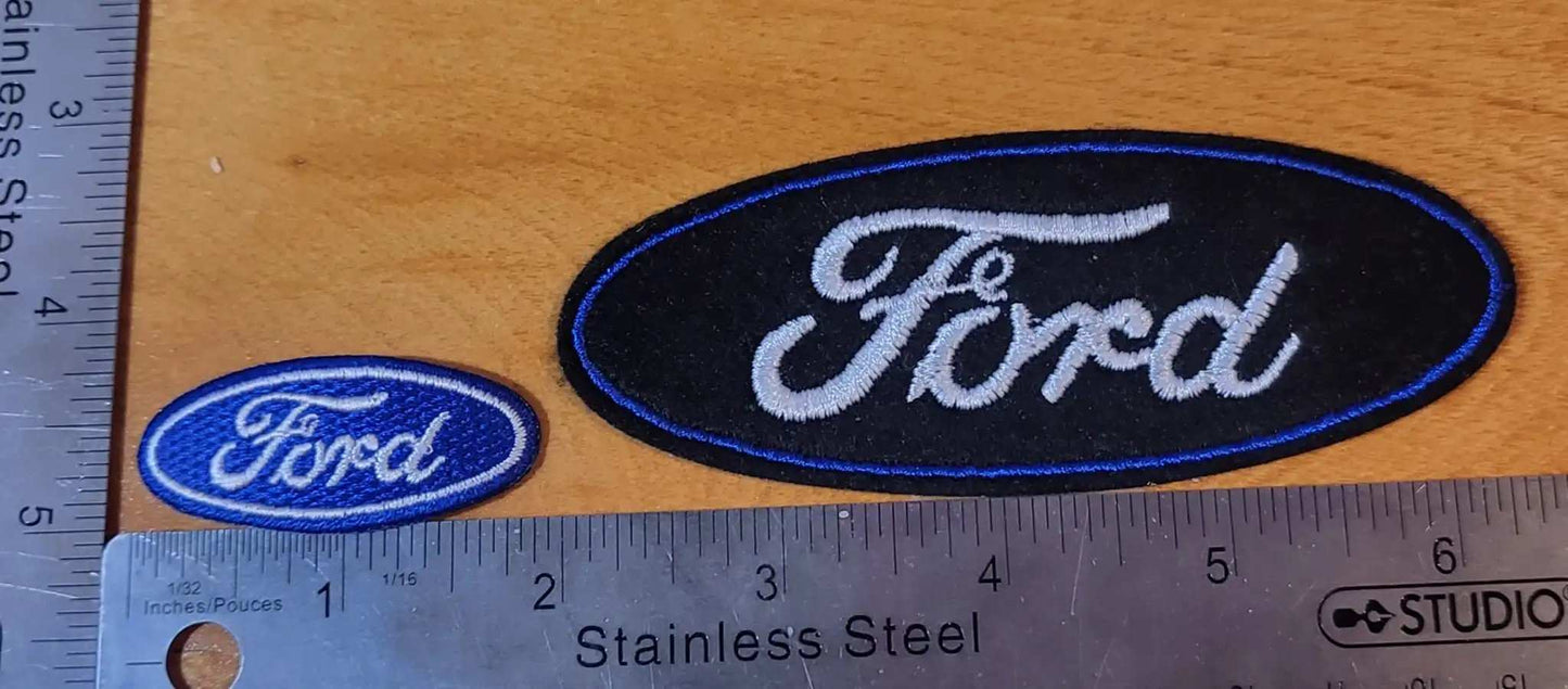 FORD Logo Pair of Patches EXC Condition Auto Make Your Own Cap Shirt Relic has been safely stored away for decades and one measures approx .75 x 2 inches and other