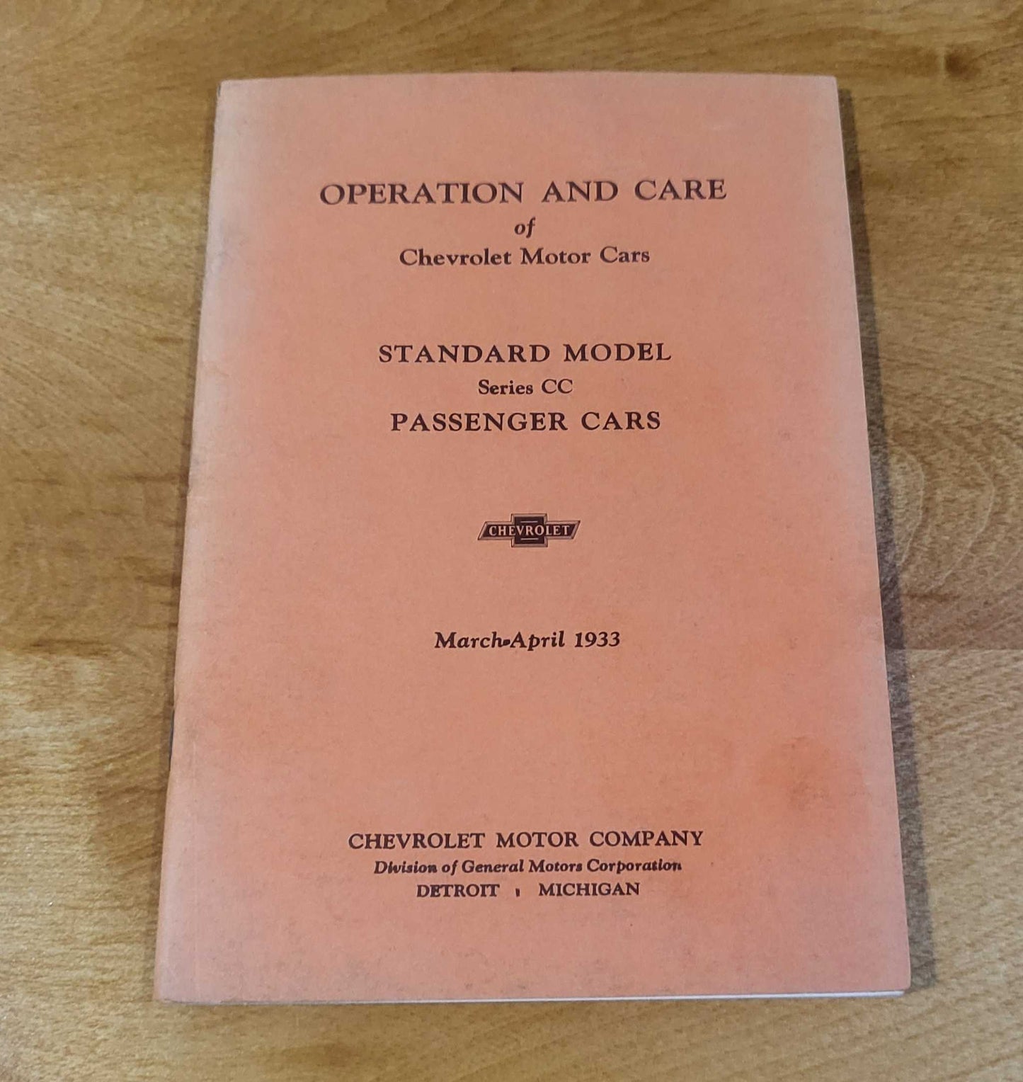 Chevrolet 1933 Operations and Care Manual Standard Model CC Series Passenger Cars 32 pages of information! Relic has been safely stored away for decades Great item
