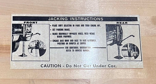 Cadillac 1967 Jack Instructions Decal Restoration Card EX Condition N.O.S.