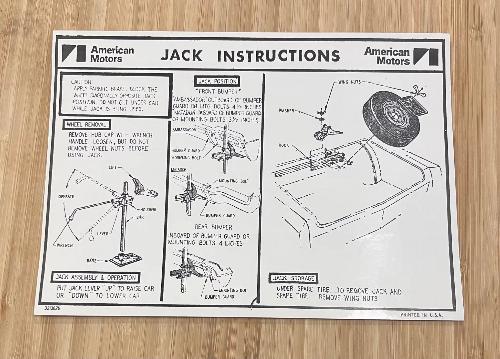 American Motors 1972-73 Ambassador Matador Jack Inst Space Saver Decal