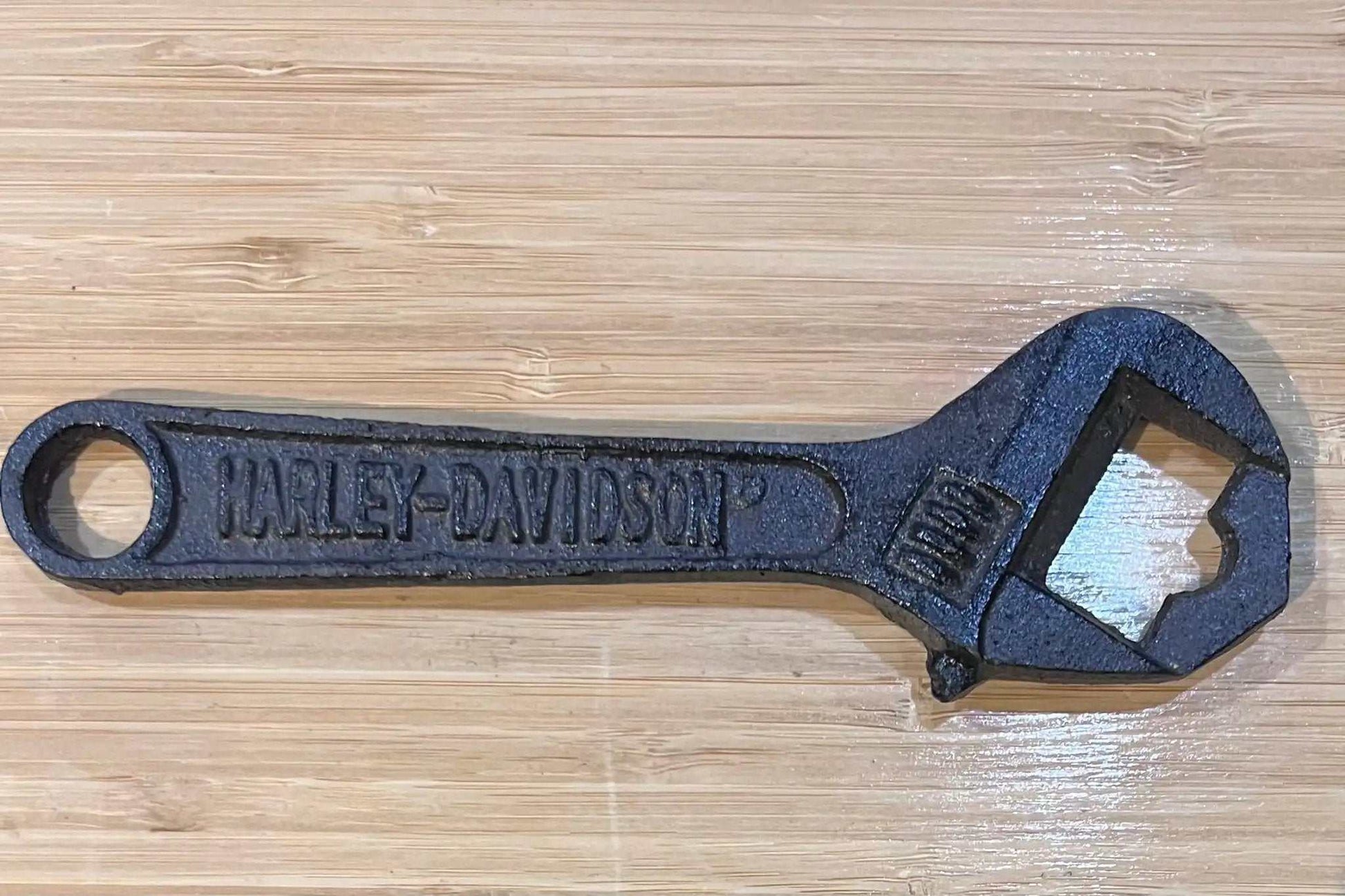 Harley Davidson Collectors Can Opener New Old Stock Cast Iron EXC Item Relic has been safely stored away for years and measures approximately 2 inches x 7 inches