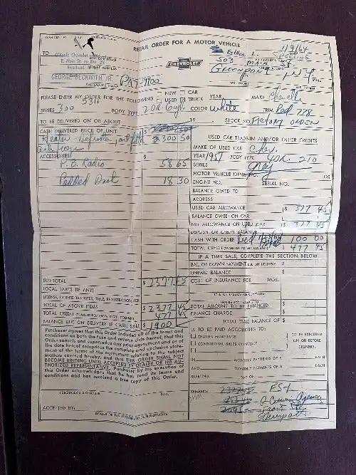 1964 Chevrolet Corvair multi Item package Owners Manual Brochures Sales Receipts and more Vintage NOS Items Relic has been safely stored for decades and shows normal
