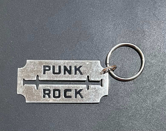Embroidered Keychains Punk Punk Rock Razor Music Gold Plated Metal Keychain with Engravable ...