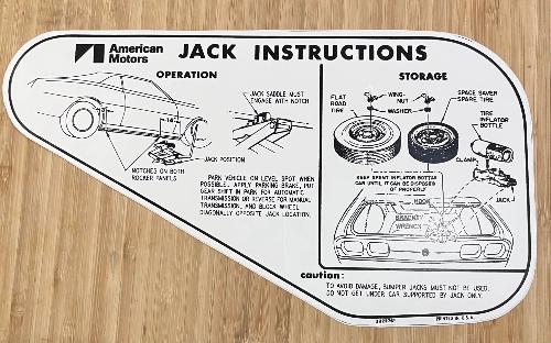 American Motors 1974 AMX Javelin Jack Inst With Space Saver Decal