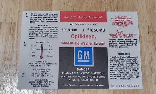 Buick GM 1961-66 Optikleen Windshield Washer Solvent Bottle Decal NOS Relic has been safely stored away for decades and measures approximately 3.5 inches x 5.5 inches