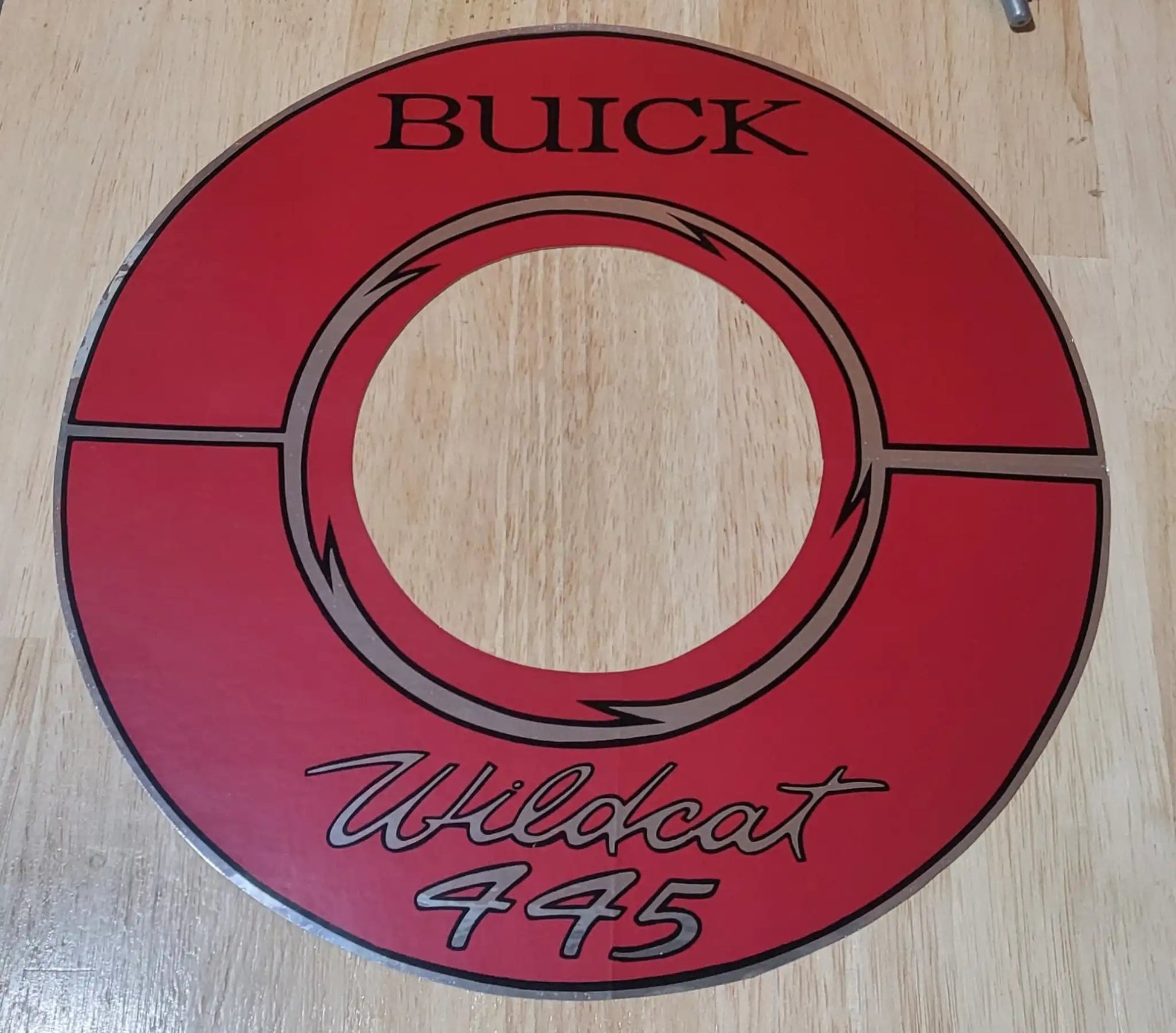 Buick 1964-66 10 Inch Wildcat 445 Air Cleaner Red Silver Decal New Old Stock Relic has been safely stored away for decades and measures approximately 10 inch circle