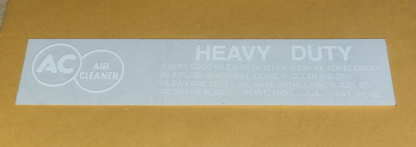 Buick GM 1957 Oil Bath Air Cleaner Decal Heavy Duty New Old Stock EXC Relic has been safely stored away for decades and measures approximately 1 inch x 5 inches