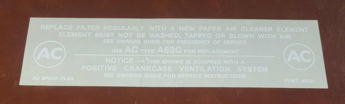 Buick GM 1961 Special Air Cleaner Service Decal New Old Stock Excellent Relic has been safely stored away for decades and measures approximately 1.75 inch x 6.5 inch