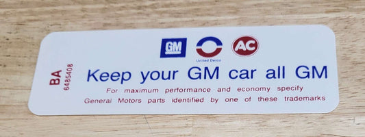 Buick 1970-71 350 2V Keep Your GM Car All GM Decal GS 350 LeSabre NOS Relic has been safely stored away for decades and measures approximately 1.75 inch x 5 inches