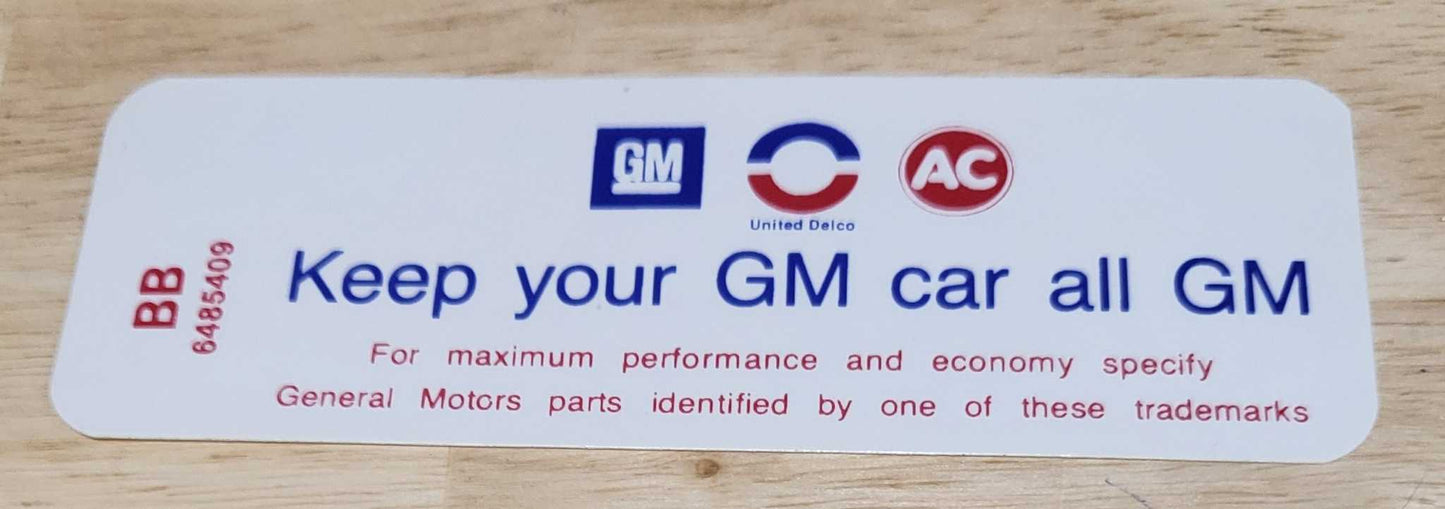 Buick 1970-71 350 4V Keep Your GM Car All GM Decal GS 350 Skylark NOS Relic has been safely stored away for decades and measures approximately 1.75 inch x 5 inches