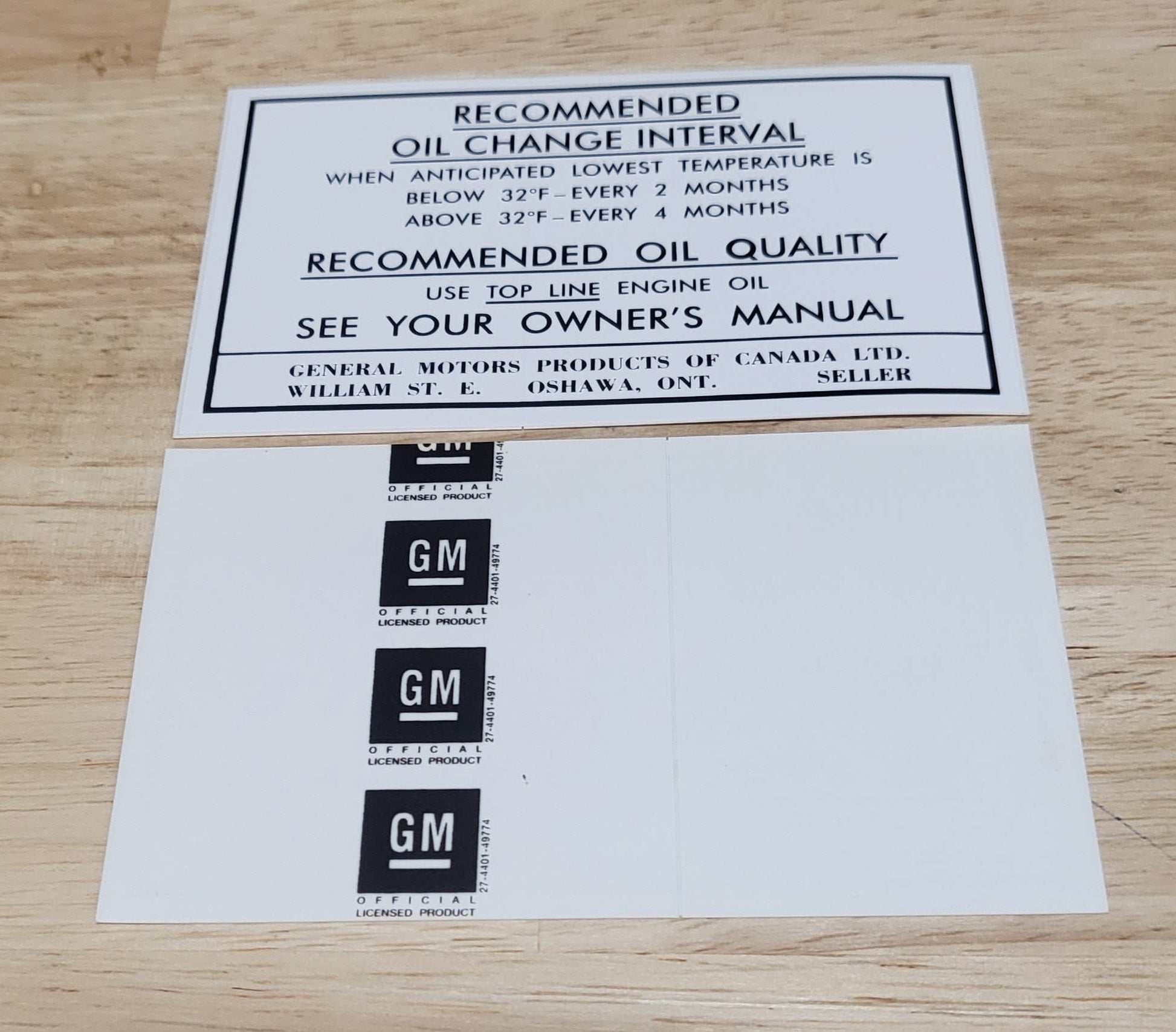 Buick GM 1968 Canada Oil Change Decal New Old Stock Excellent Condition Relic has been safely stored away for decades and measures approximately 2.75 inch x 4.5 inch