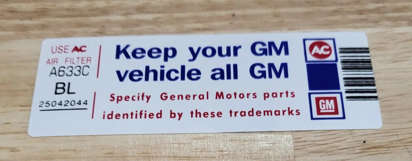 Buick GM 1982 Grand National Decal Keep Your GM All GM AC N.O.S. EXC Relic has been safely stored away for decades and measures approximately 1.25 inch x 3.25 inches