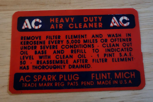 Buick 1941-48 Oil Bath Air Cleaner Service Instruction Decal New Old Stock Relic has been safely stored away for decades and measures approximately 1.5 inch x 2.75 inches