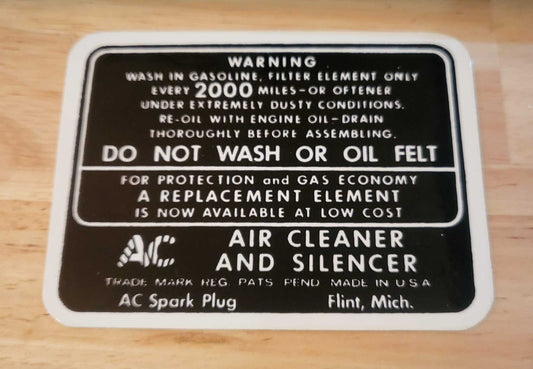 Buick 1941-48 Dry Style Air Cleaner Service Instruction Decal N.O.S. EXC Relic has been safely stored away for decades and measures approximately 2.75 inch x 3.75 inBuick 1941-48 Dry Style Air Cleaner Service Instruction Decal N.O.S. EXC Relic has been safely stored away for decades and measures approximately 2.75 inch x 3.75 in