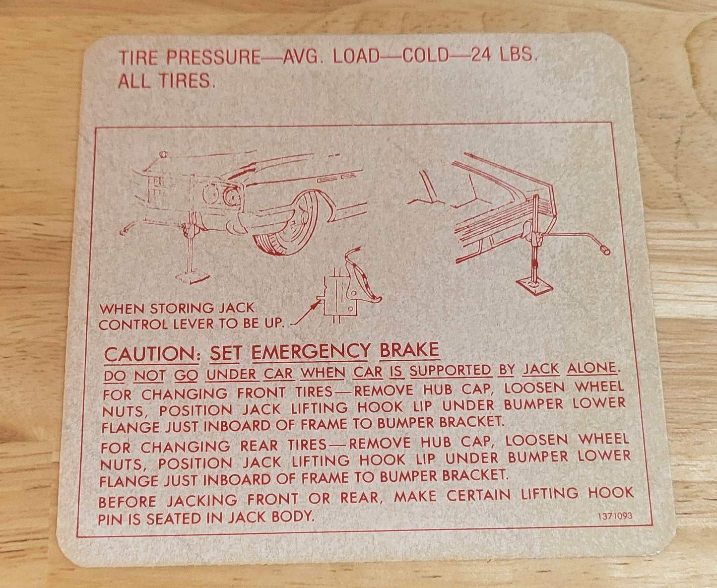 Buick 1965 Electra LeSabre Wildcat Jack Instructions Decal Restoration NOS Relic has been safely stored away for decades and measures approximately 5 inch square