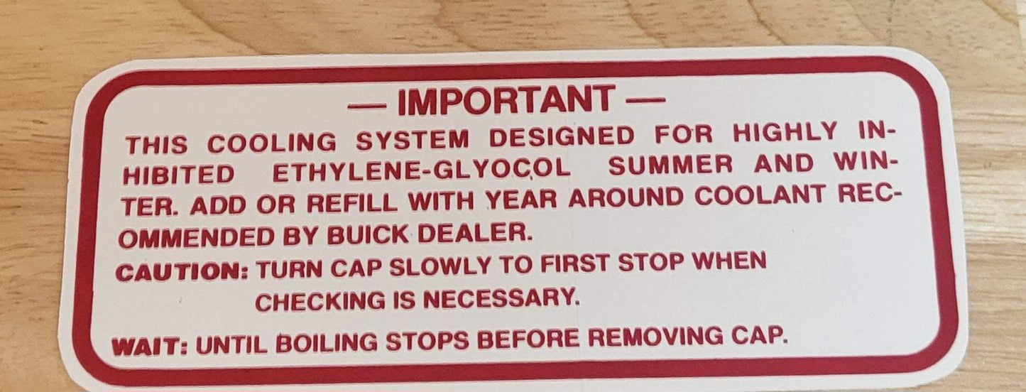 Buick 1962-66 and 62-64 Skylark Cooling System Decal Restoration NOS Relic has been safely stored away for decades and measures approximately 2.25 inch x 5.5 inches