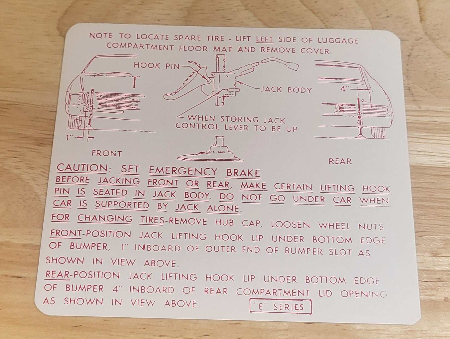 Buick 1966-67 Riviera Jack Instruction Decal E Series NOS Restoration Relic has been safely stored away for decades and measures approximately 4 inch x 4.75 inches