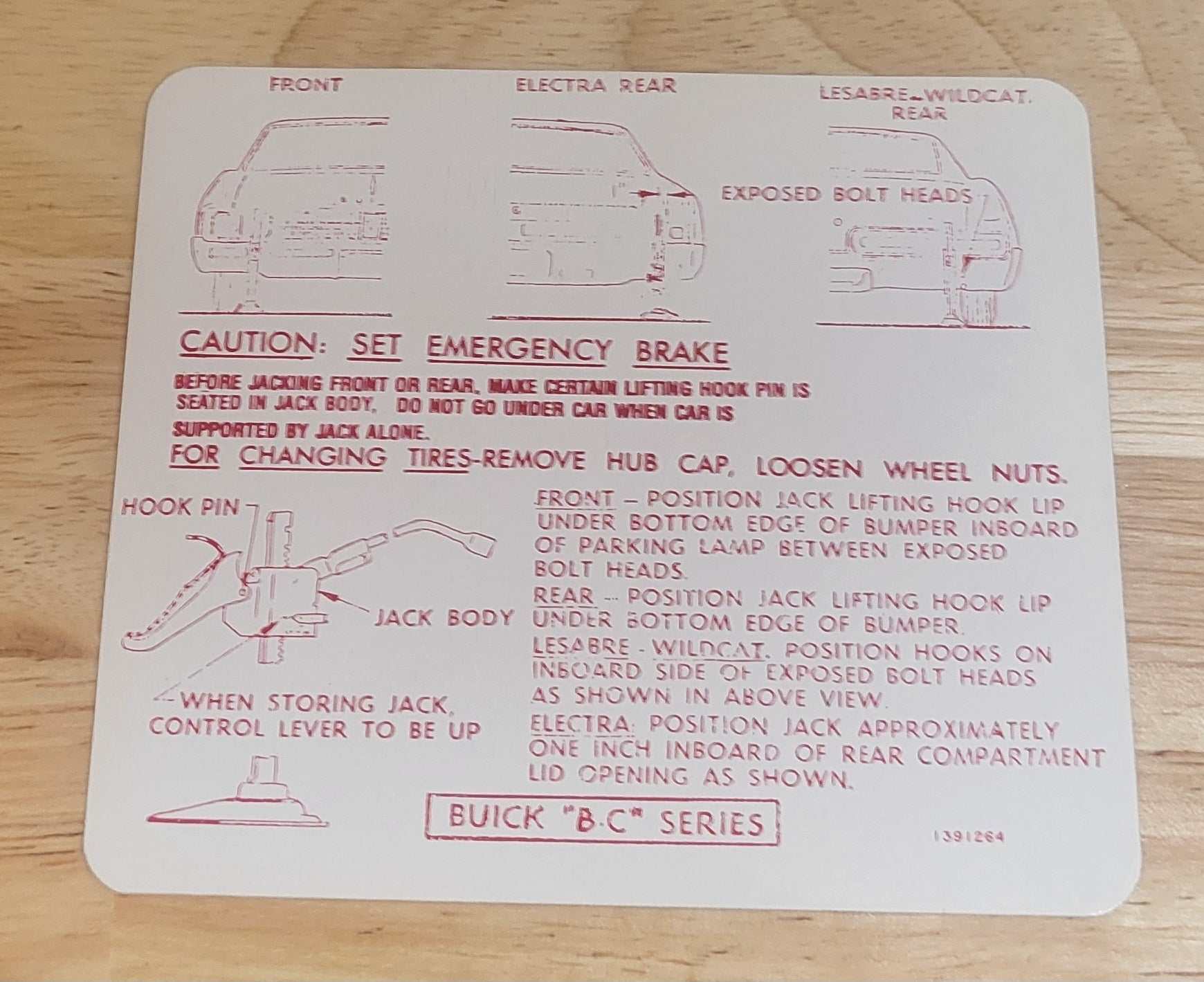 Buick 1967 Electra LeSabre Wildcat Jack Instructions Decal Restoration Relic has been safely stored away for decades and measures approximately 4 inch x 4.75 inches