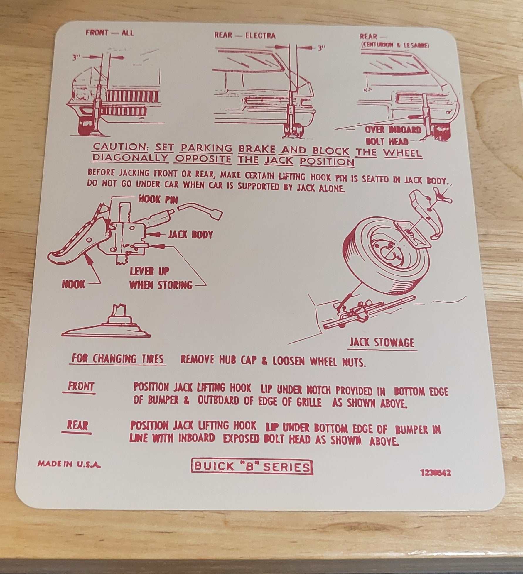 Buick 1972 Electra LeSabre Century Jack Instructions Decal B Series N.O.S. Restoration Relic has been safely stored away for decades and measures approximately 5 inches x