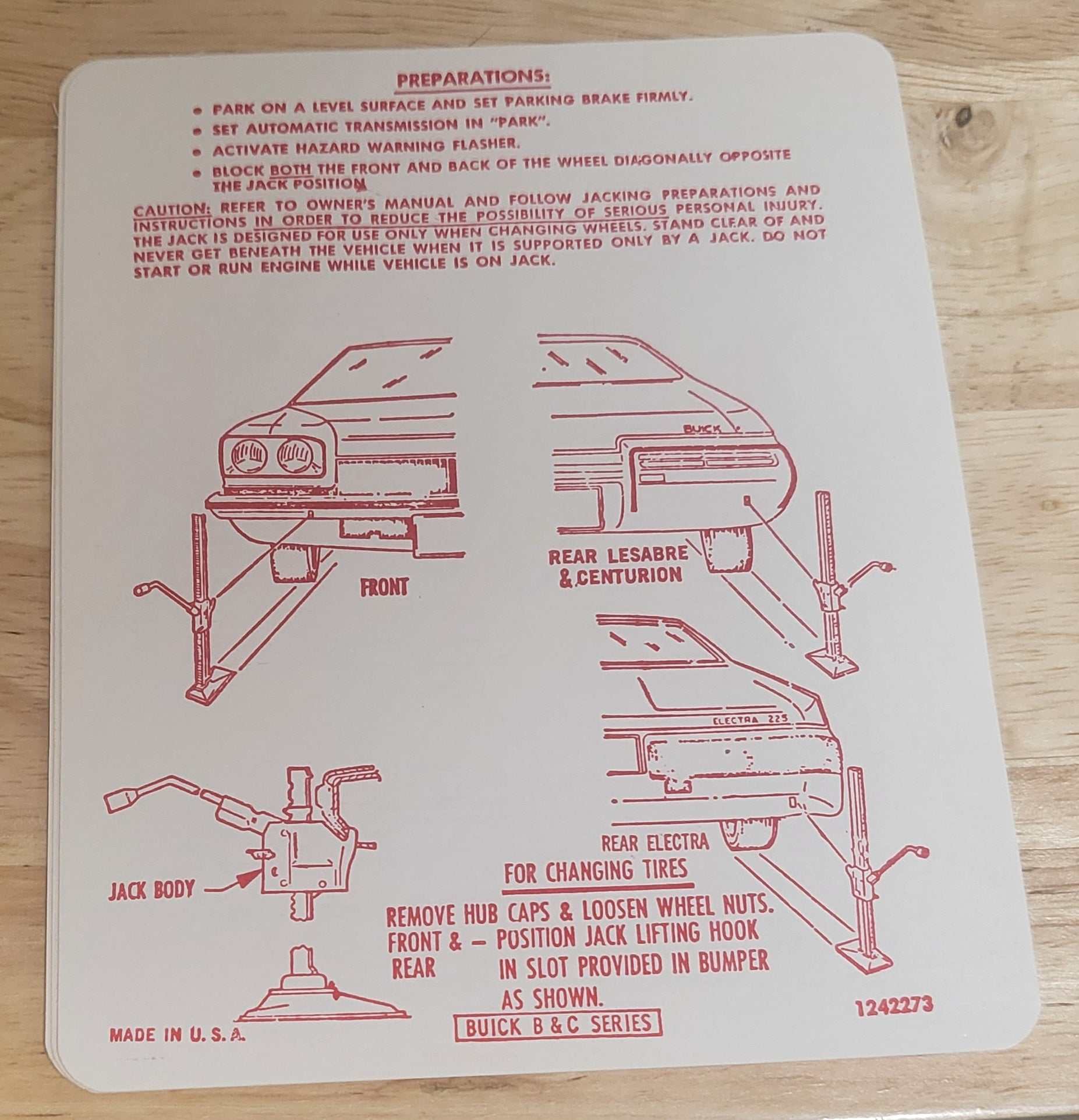 Buick 1973 Electra LeSabre Century Jack Instructions Decal Restoration Relic has been safely stored away for decades and measures approximately 6 inch x 4.75 inches