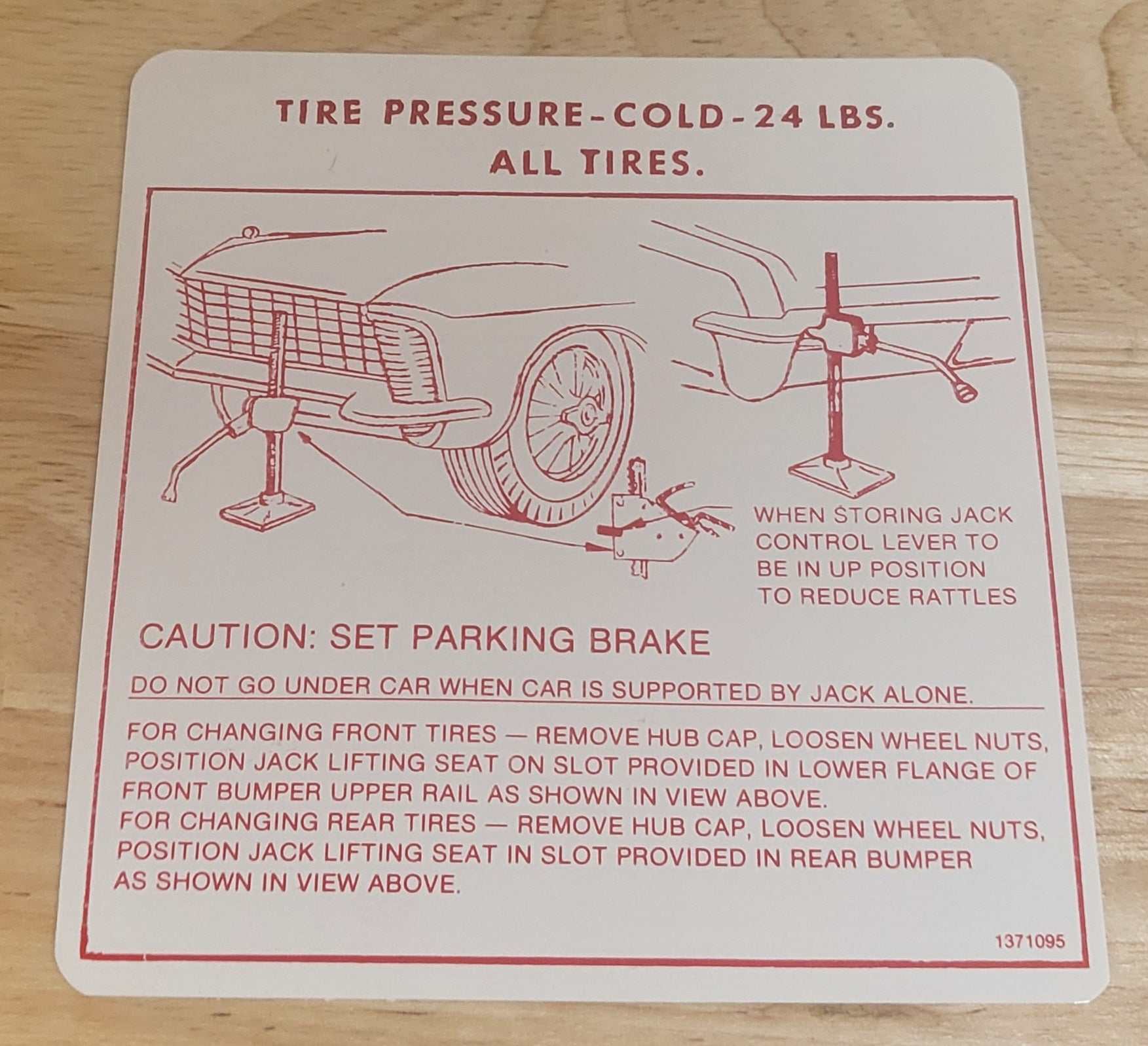 Buick 1965 Riviera Jack and Tire Pressure Decal N.O.S. Restoration EXC Relic has been safely stored away for decades and measures approximately 4.75 inch x 5 inches