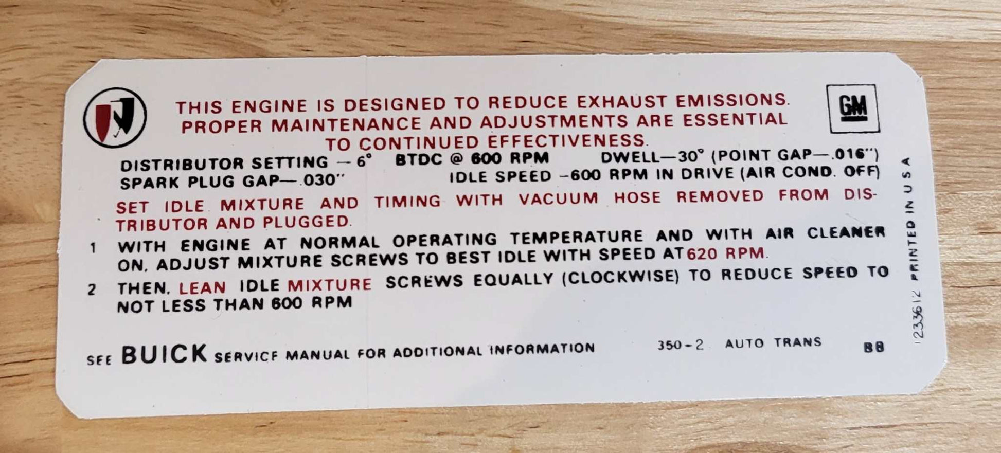 Buick 1970 350 2V Automatic Transmission Emissions Decal GS Electra Relic has been safely stored away for decades and measures approximately 2.25 inch x 5.25 inches