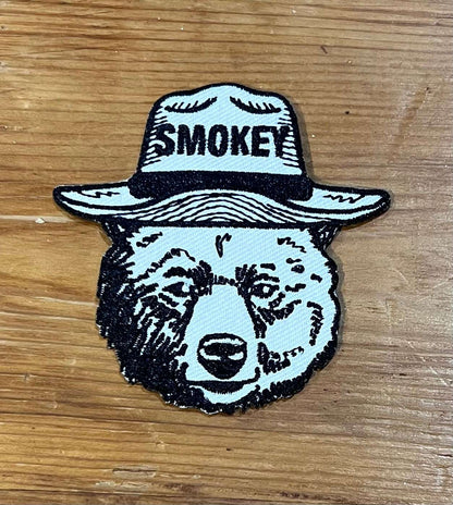 Smokey Bear Old Traditional Black and White Vintage Patch Nature Wildlife Relic has been safely stored away for decades and measures approx 2.75 in x 2.75 in Die Cut