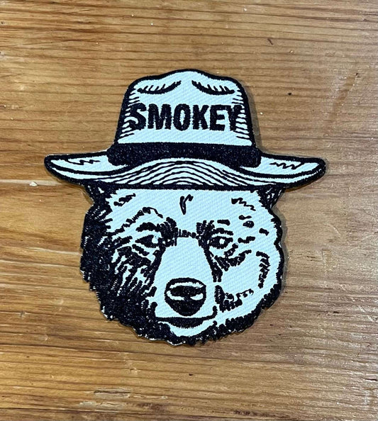 Smokey Bear Old Traditional Black and White Vintage Patch Nature Wildlife Relic has been safely stored away for decades and measures approx 2.75 in x 2.75 in Die Cut