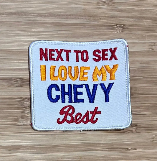 I Love My Chevy Best Next to Sex Vintage Patch NOS Auto EX Condition Relic has been stored away for decades and measures approximately 3 in x 3.25 inches