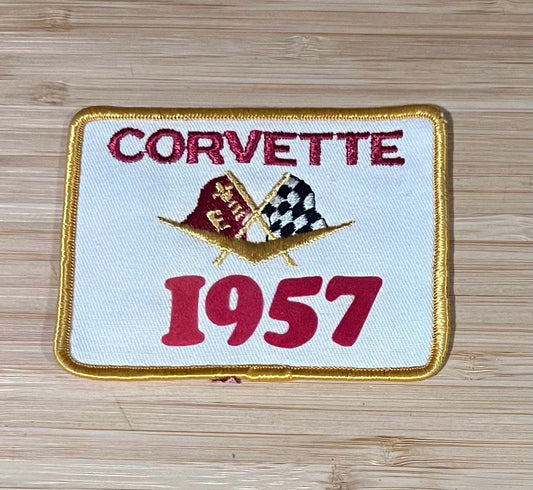 Corvette 1957 Cross Flags Logo Vintage Patch NOS Excellent Condition Relic has been safely stored away for decades and measures approximately 4 x 3.25 inches