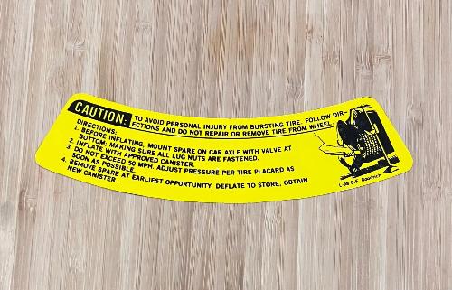 American Motors 1968-70 Space Saver Tire Warning YELLOW Decal NOS EXC Relic has been stored safely away for decades and measures approximately 1.5 inches x 6.5 inch