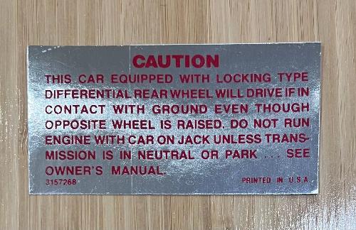 American Motors 1960-78 LOCKING DIFFERENTIAL CAUTION DECAL