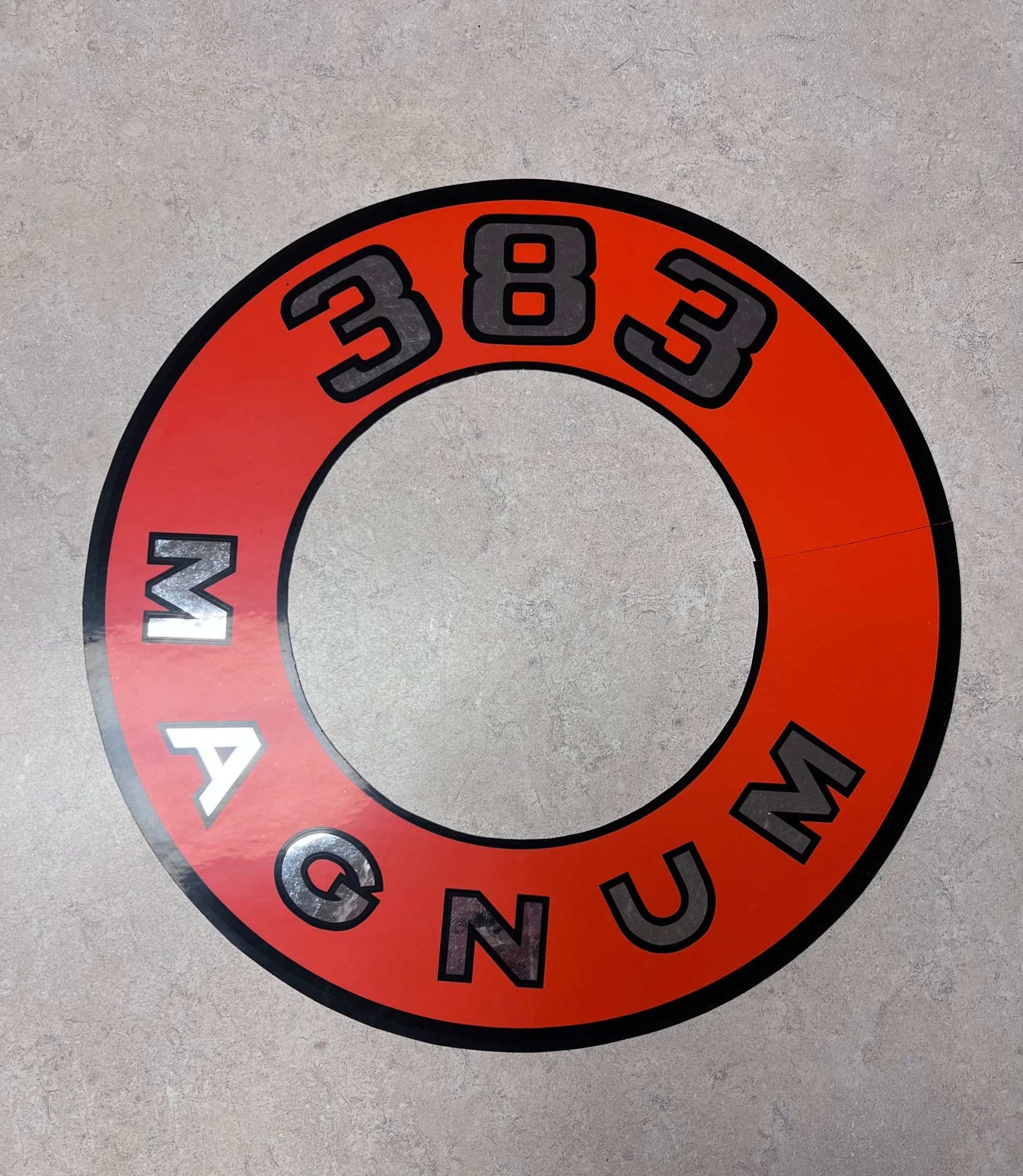 Mopar 1966-71 383 Magnum Plymouth Dodge Air Cleaner DECAL Orange EXC Relic has been stored away safely for decades and measures 2.5 inches in width by 11 inches circle