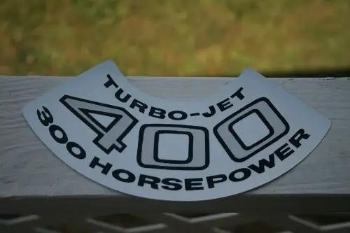 TURBO JET 400 300 HORSEPOWER DECAL AIR CLEANER CHEVROLET CAMARO MINT JIM OSBORN REPRODUCTIONS Item measures approximately 8 x 3 in. New Old Stock Item 4 restoration