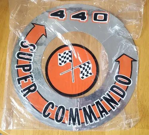 440 Super Commando Four Barrel Decal Orange and Silver Metallic Top Air Cleaner Lid. This relic has been stored for decades and measures 2.5 in in width by 11 in