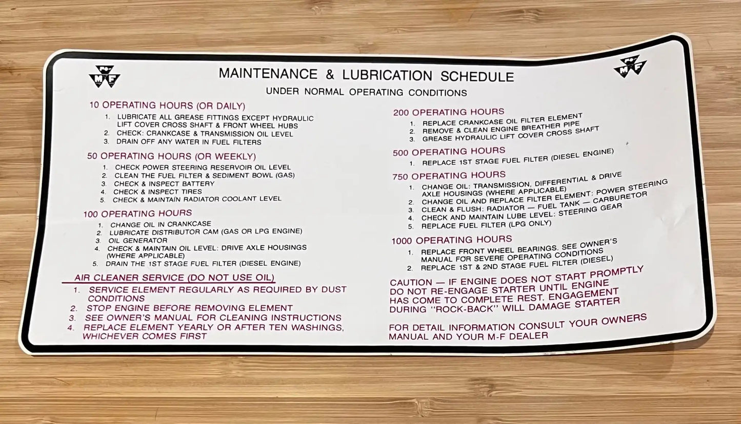 Massey Ferguson 35 65 Maintenance Lube Decal Excellent Condition Item Relic has been safely stored away for decades and measures approximately 5 inches x 10 inches