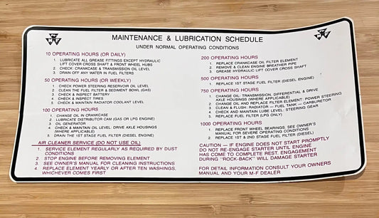 Massey Ferguson 35 65 Maintenance Lube Decal Excellent Condition Item Relic has been safely stored away for decades and measures approximately 5 inches x 10 inches