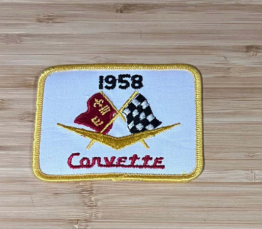 Corvette 1958 Cross Flags Logo Vintage Patch Auto NOS Excellent Condition Relic has been safely stored away for decades and measures approximately 4 x 3.25 inches