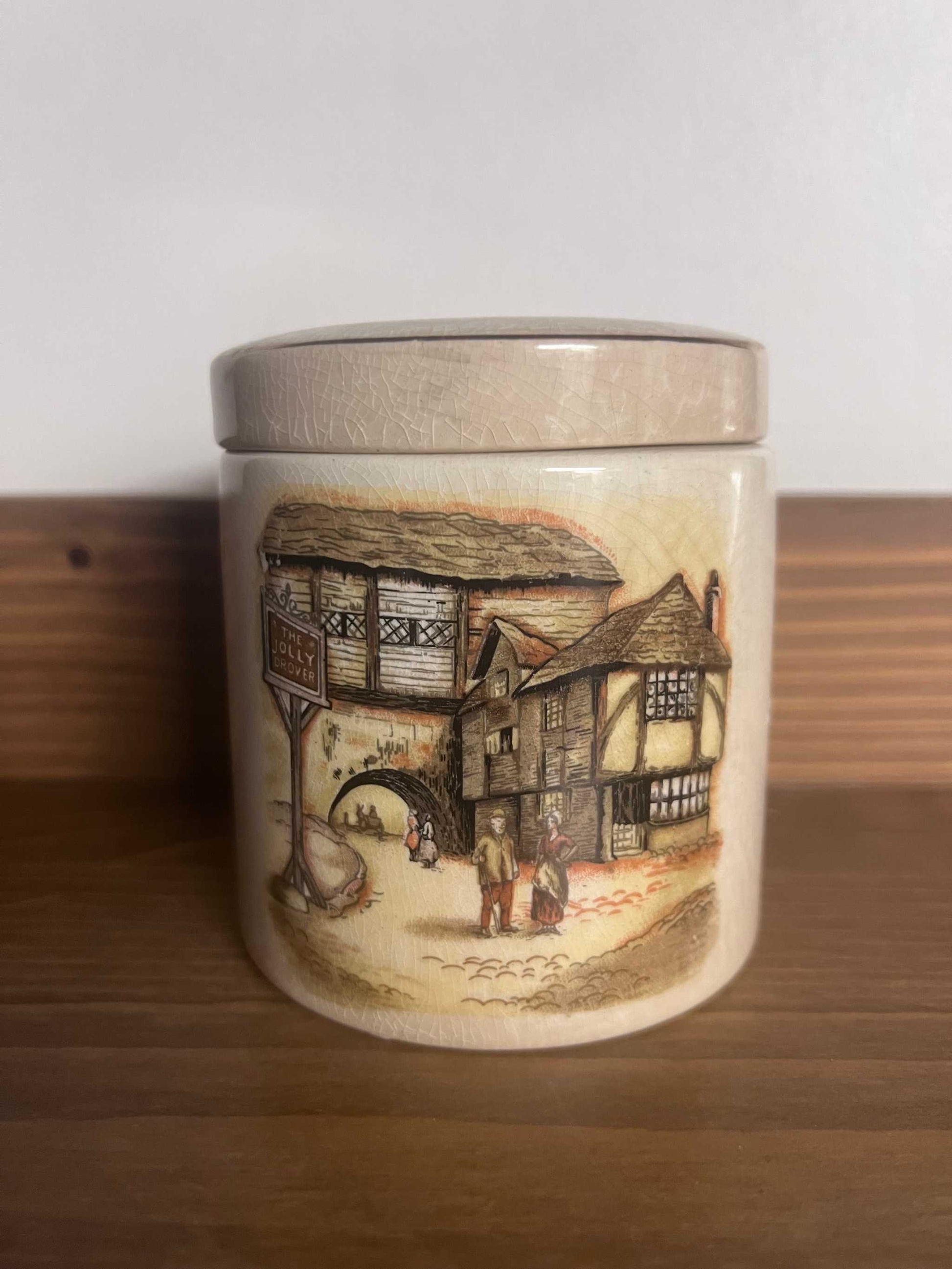 Frank Cooper Staffordshire Porcelain Tea Jar English with lid. This piece is in good vintage condition. Very well cared for and ready to be loved again
