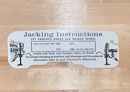 Cadillac 1965 Jack Instructions Decal Restoration Card EX Condition N.O.S.