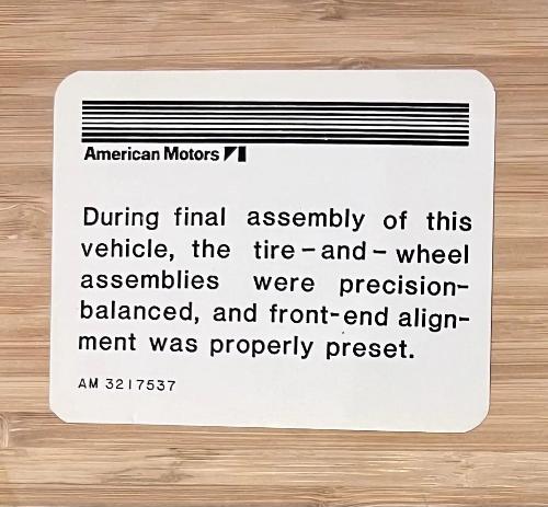 American Motors 1964-75 Alignment Decal