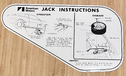 American Motors 1971-1972 AMX Javelin Jack Inst With Space Saver Decal