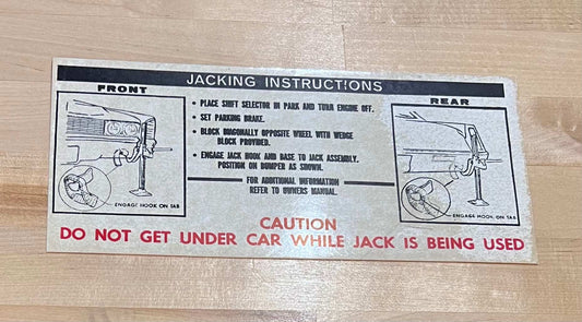 Cadillac 1967 Eldorado Jack Instructions Decal Restoration Card NOS Rare