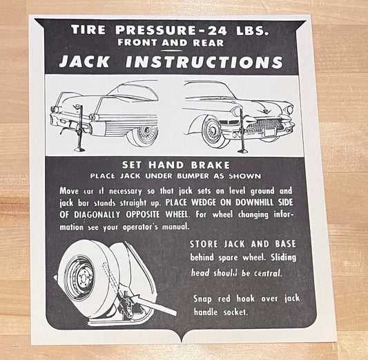 Cadillac 1957 Jack Instructions Decal Restoration Card EX Condition N.O.S.